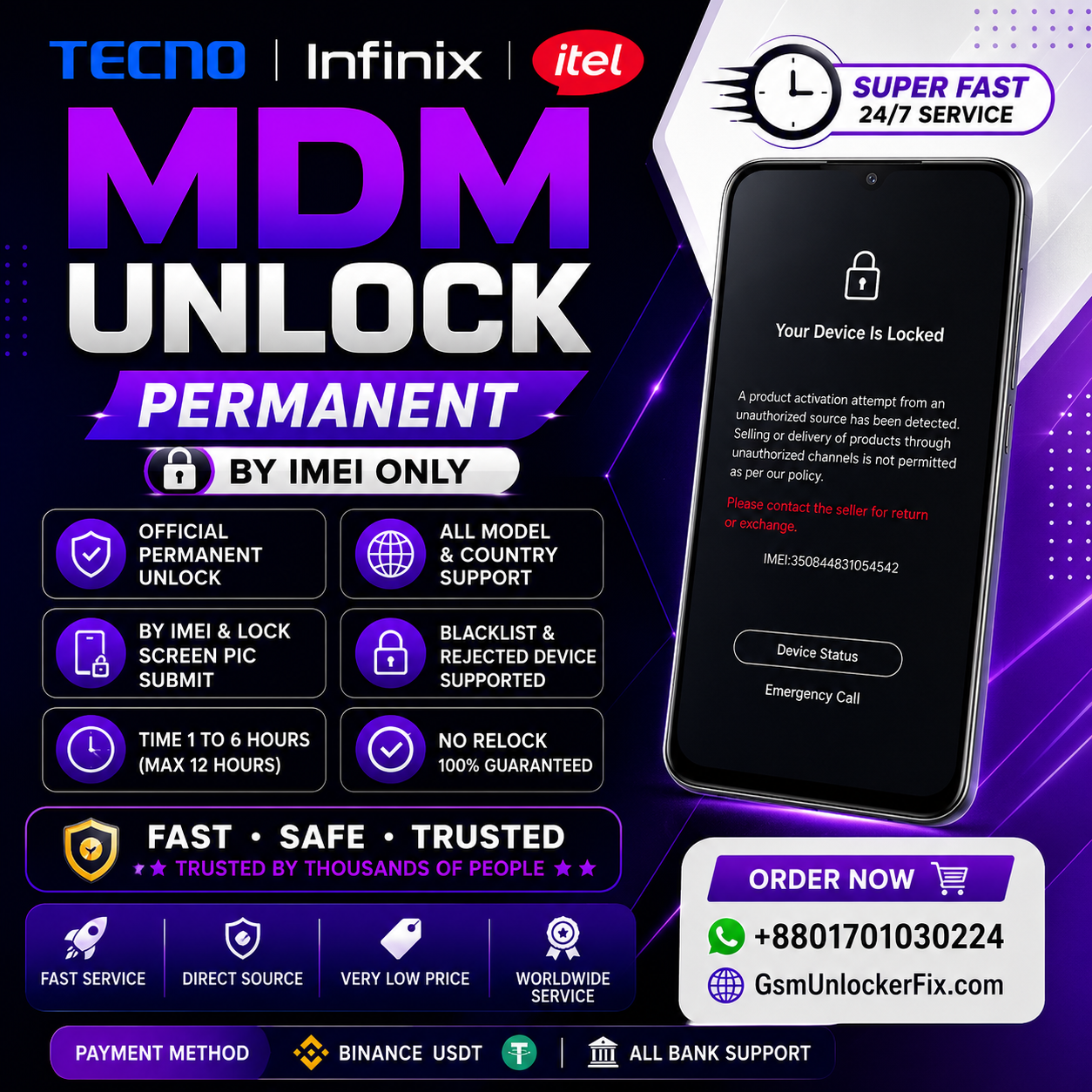 Tecno - Infinix MDM Remove Permanantly - Fresh Imei 100% Success [ Level 2 ]
